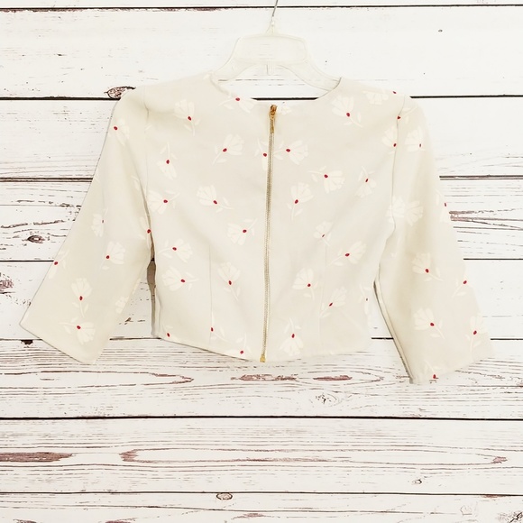 Zara Basic grey floral 3/4 sleeve crop top TB2 - Picture 5 of 7